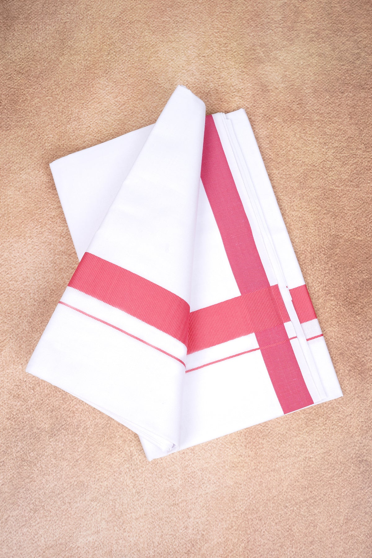 Single Layer White Dhoti with Fancy Border – Salmon – FS-09 RX