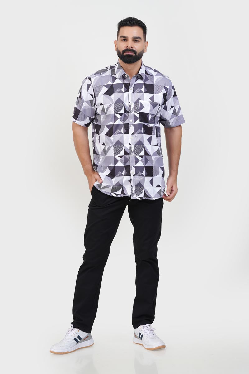 Freeco Print Shirt – Half Sleeve (Monochrome Geometric)
