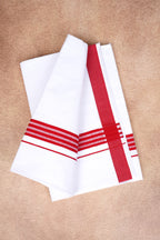 Single Layer White Dhoti with Fancy Border – Red – FS-08 RX