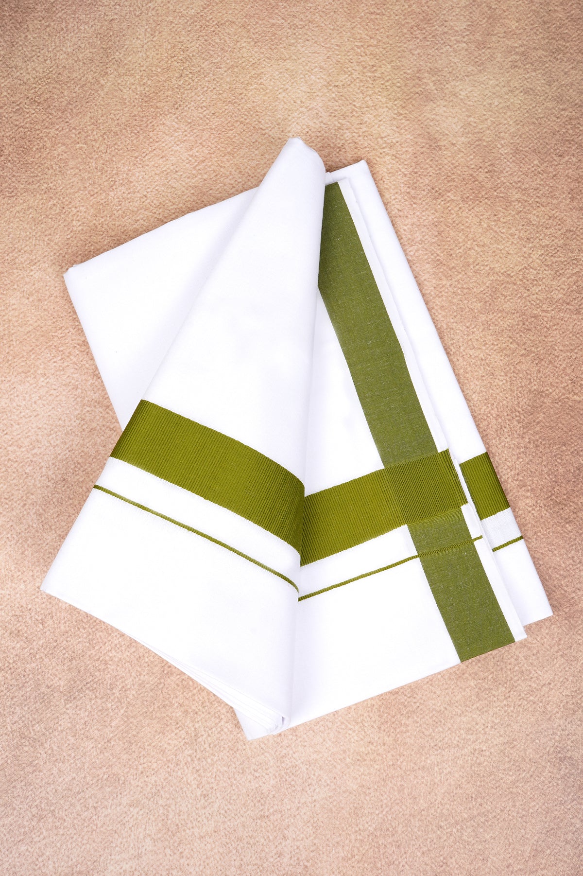 Single Layer White Dhoti with Fancy Border – Olive Green – FS-09 RX
