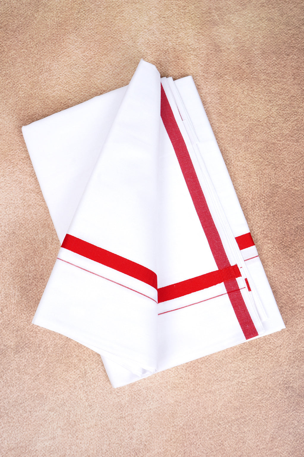 Single Layer White Dhoti – Red – HS-07 RX