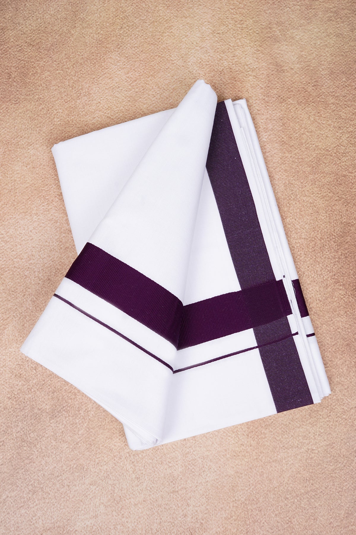 Single Layer White Dhoti with Fancy Border – Violet – FS-09 RX