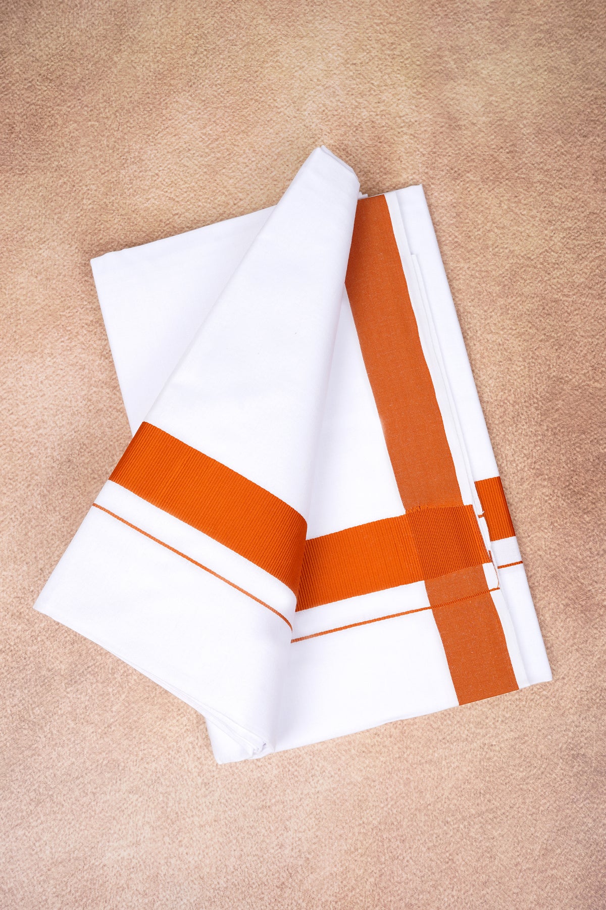 Single Layer White Dhoti with Fancy Border – Orange – FS-09 RX