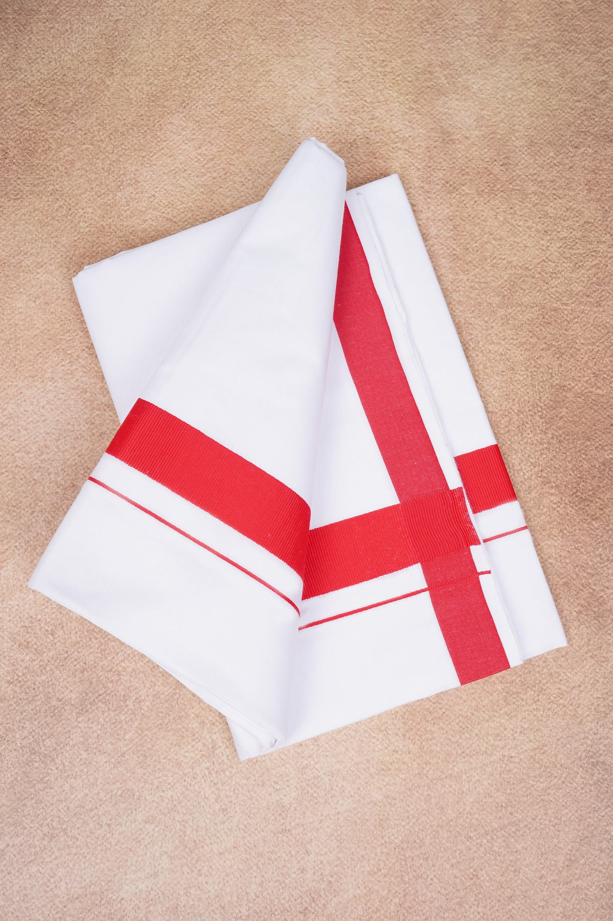 Single Layer White Dhoti with Fancy Border – Red – FS-09 RX
