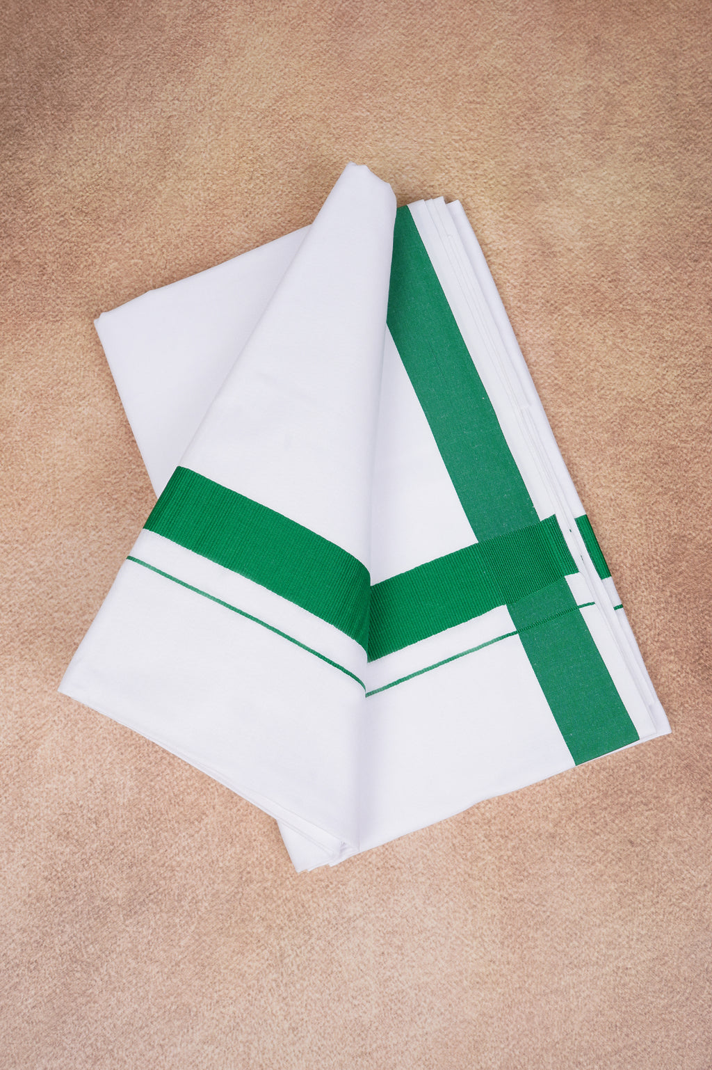 Single Layer White Dhoti with Fancy Border – Forest Green – FS-09 RX