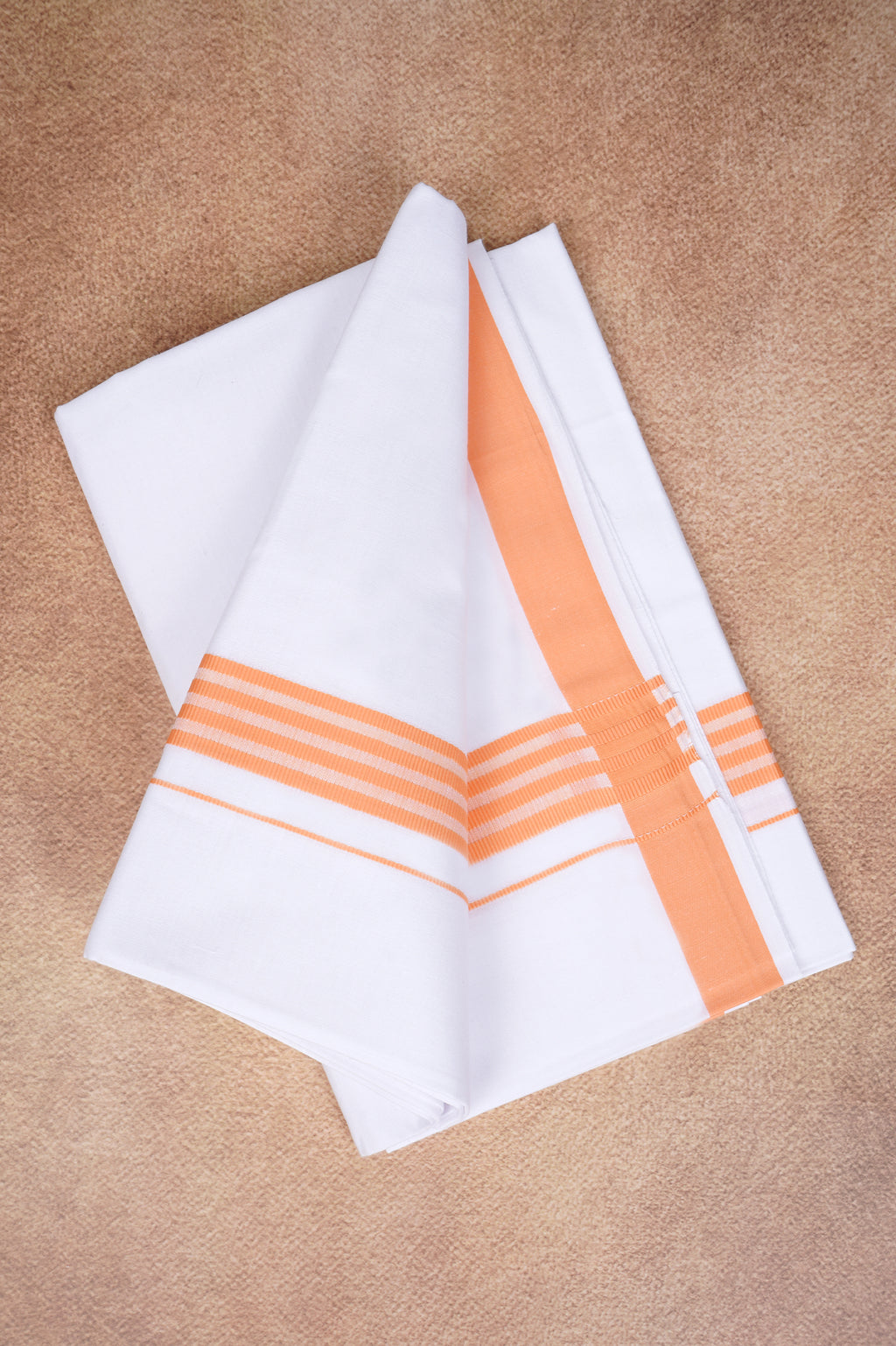 Single Layer White Dhoti with Fancy Border – Peach – FS-08 RX