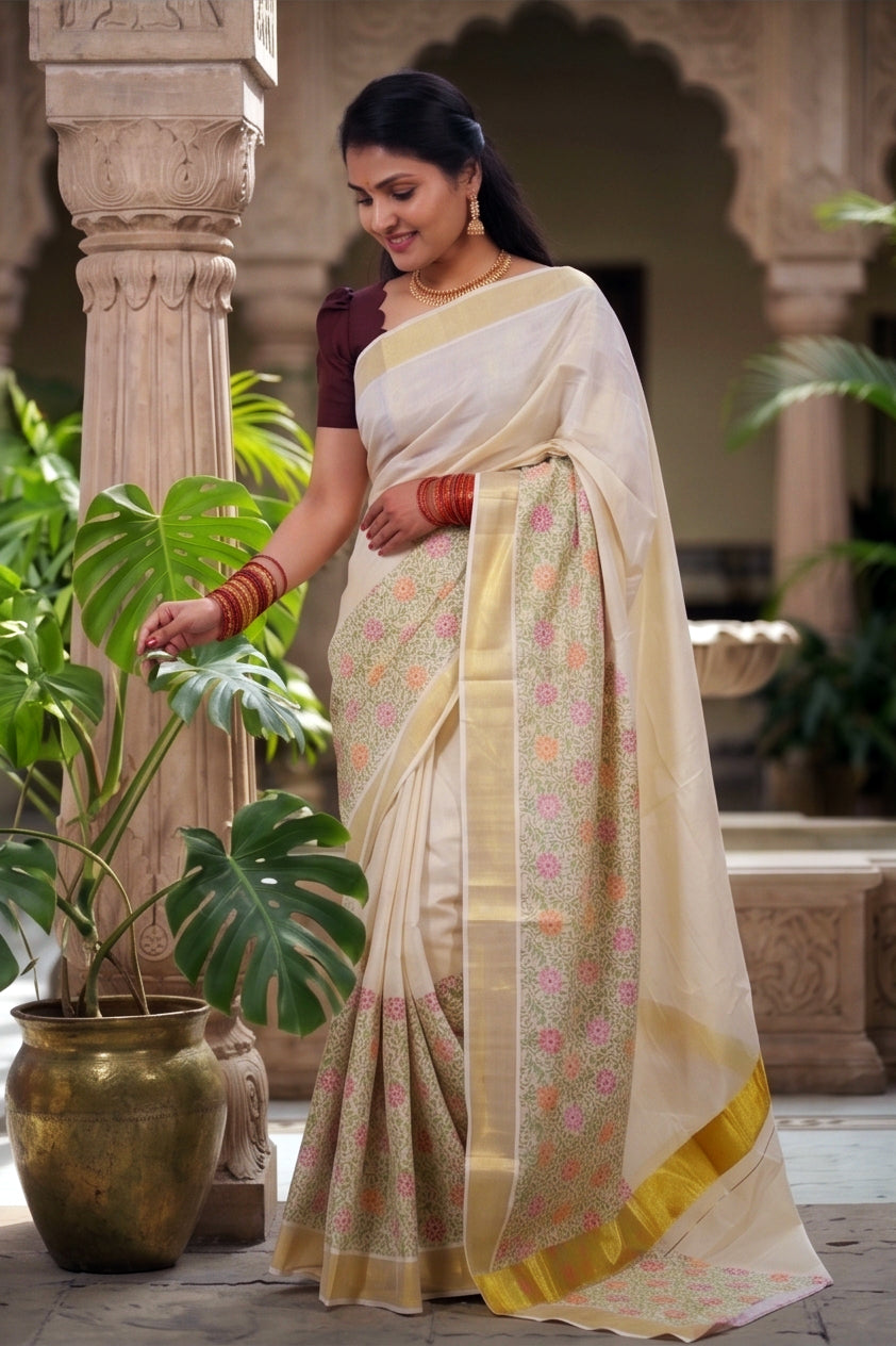 KS-1522 GOLD TISSUE PRINT SAREE 6.25 MTR