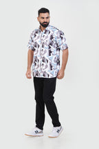 Freeco Print Shirt – Half Sleeve (Ice Blue & Charcoal)