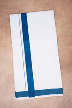 Single Layer White Dhoti with Fancy Border – Peacock Blue – FS-09 RX