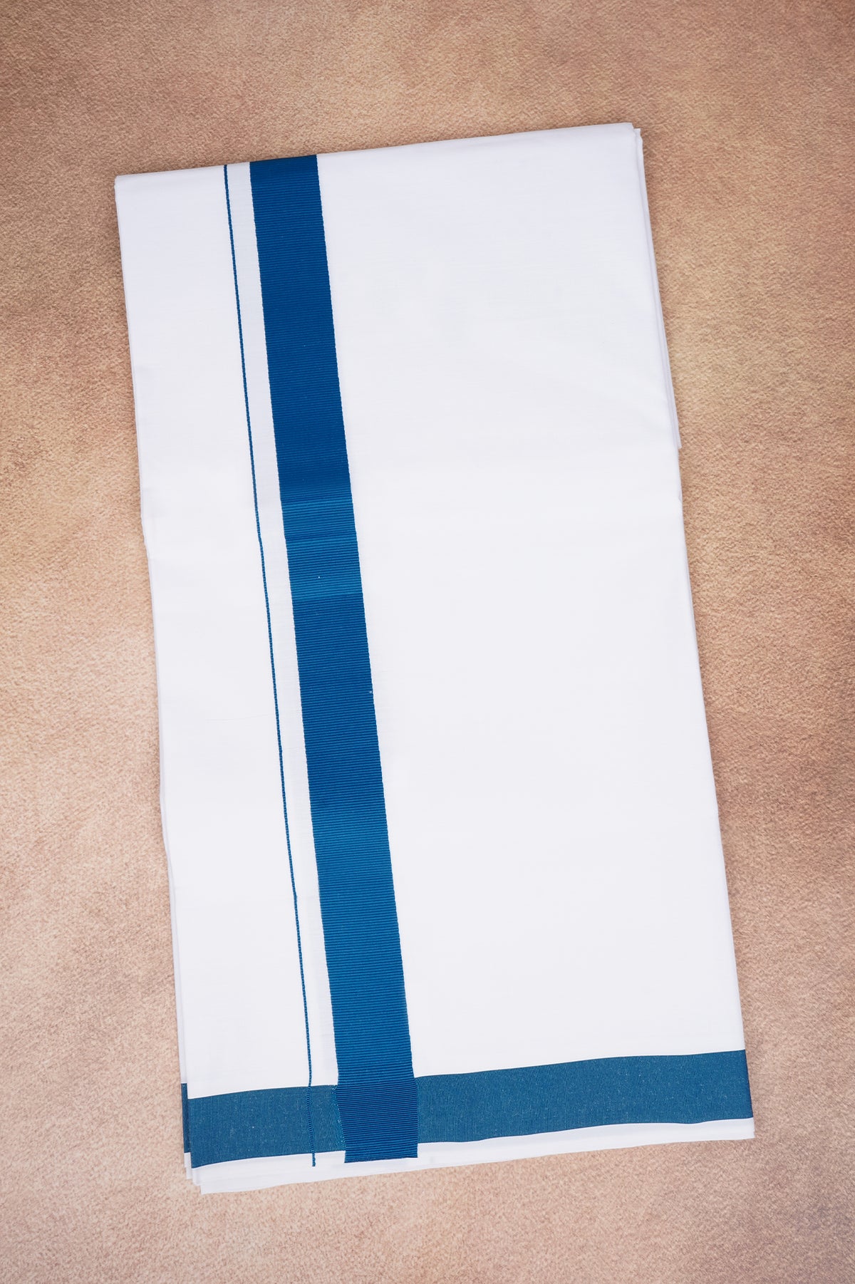 Single Layer White Dhoti with Fancy Border – Peacock Blue – FS-09 RX