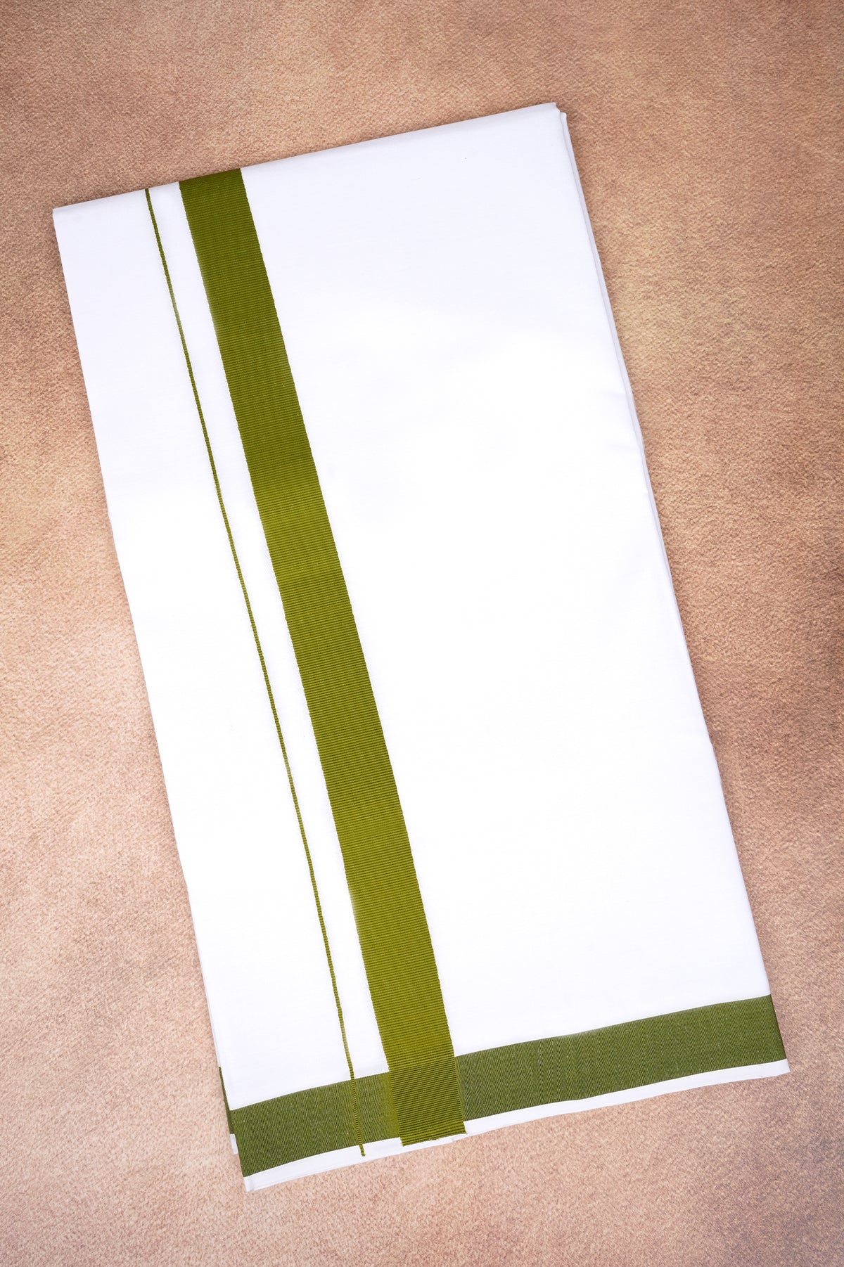 Single Layer White Dhoti with Fancy Border – Olive Green – FS-09 RX