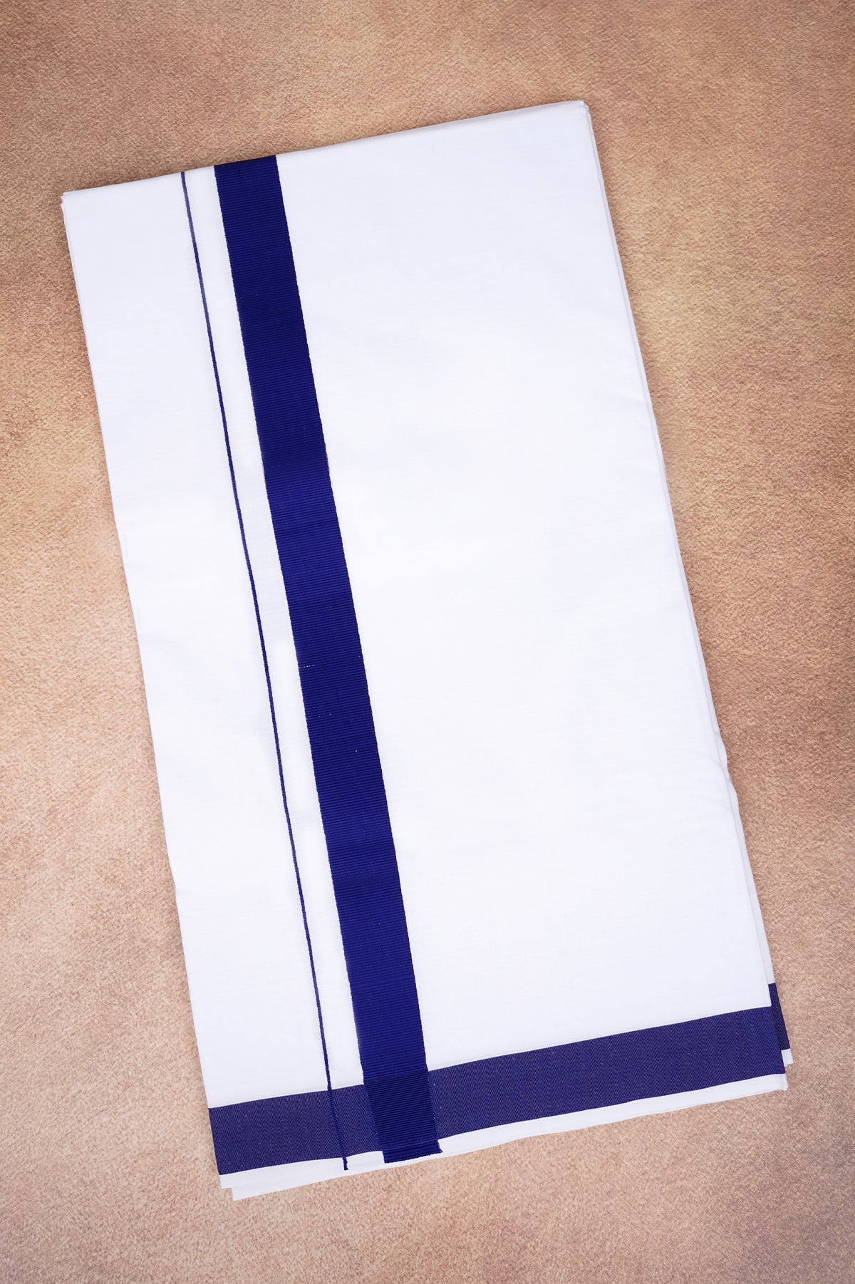 Single Layer White Dhoti with Fancy Border – Dark Blue – FS-09 RX