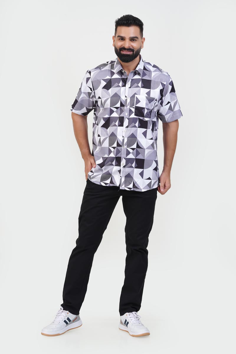 Freeco Print Shirt – Half Sleeve (Monochrome Geometric)