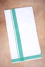 Single Layer White Dhoti with Fancy Border – Sea Green – FS-08 RX