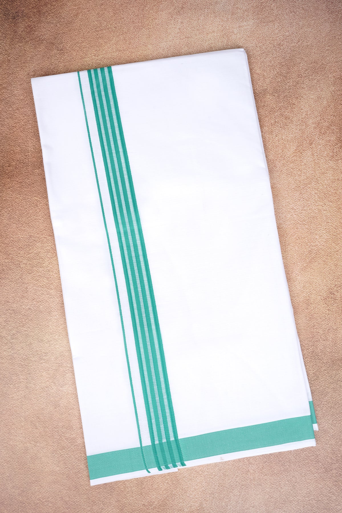 Single Layer White Dhoti with Fancy Border – Sea Green – FS-08 RX
