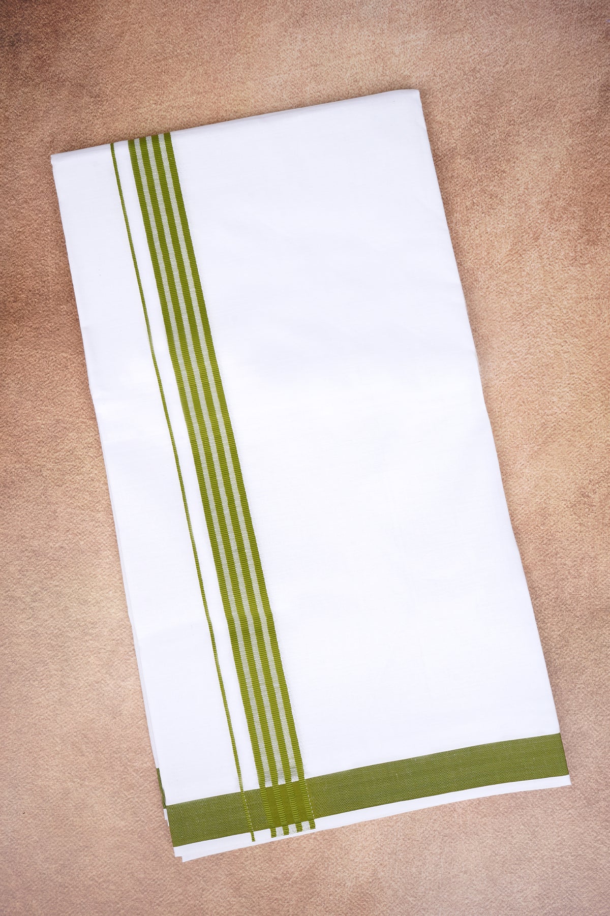 Single Layer White Dhoti with Fancy Border – Olive Green – FS-08 RX