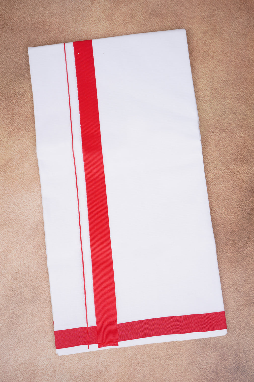 Single Layer White Dhoti with Fancy Border – Red – FS-09 RX