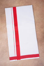 Single Layer White Dhoti with Fancy Border – Red – FS-09 RX
