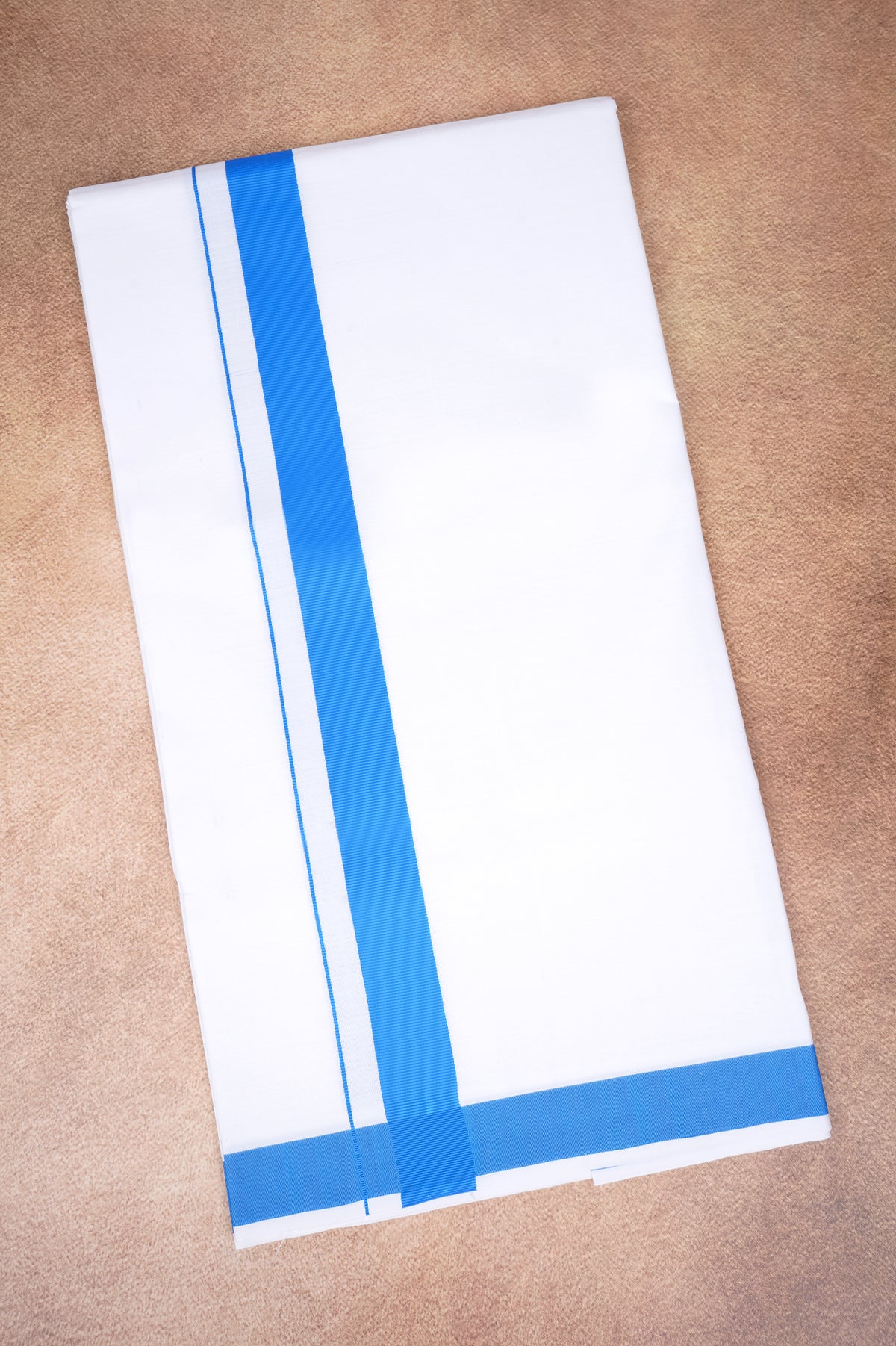 Single Layer White Dhoti with Fancy Border – Sky Blue – FS-09 RX
