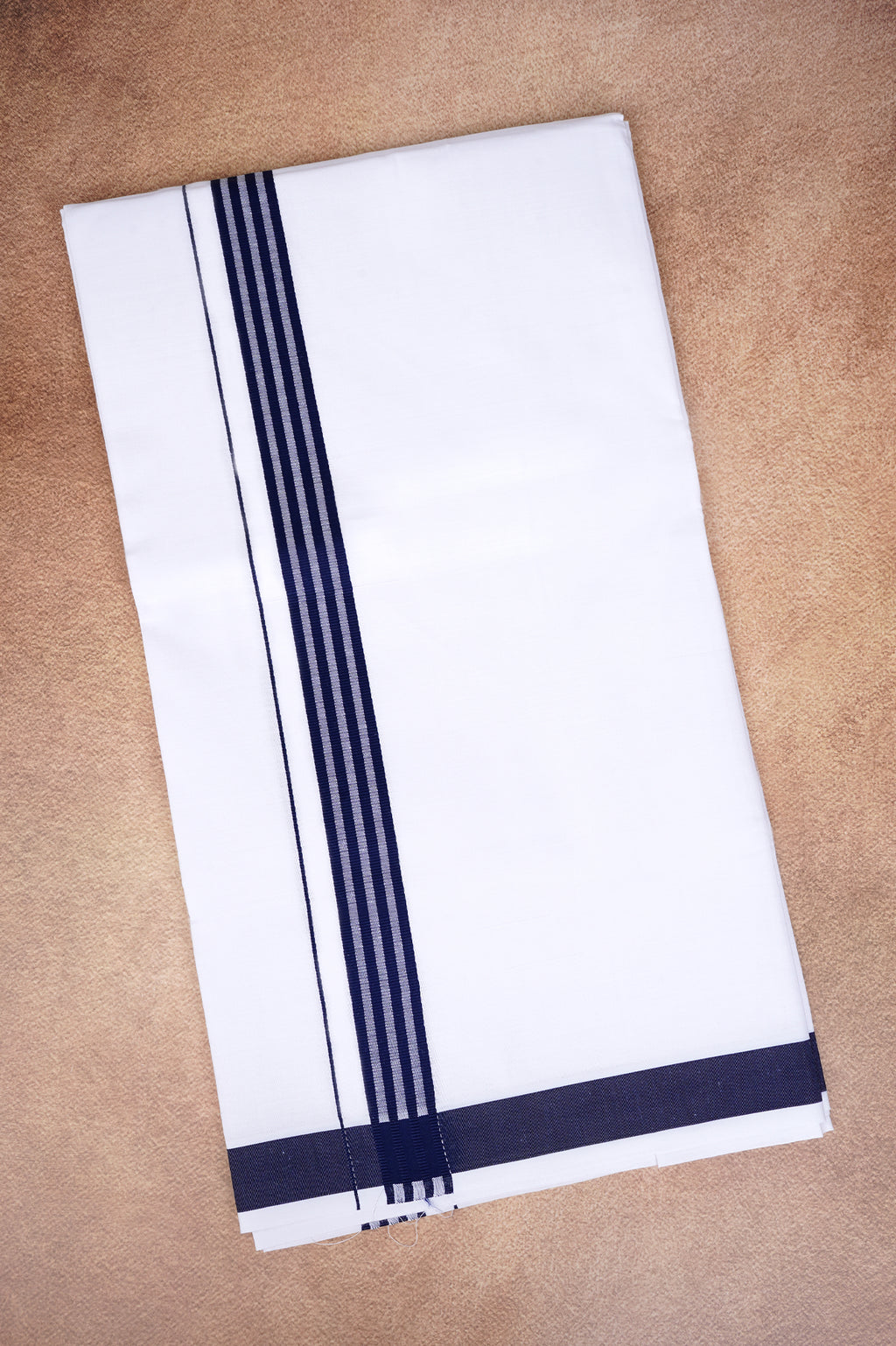 Single Layer White Dhoti with Fancy Border – Dark Blue – FS-08 RX