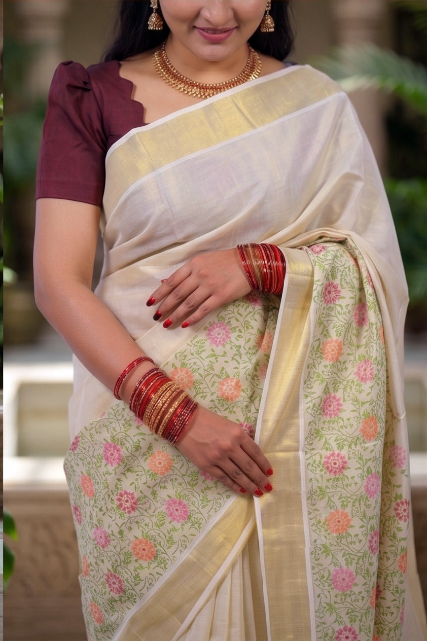 KS-1522 GOLD TISSUE PRINT SAREE 6.25 MTR