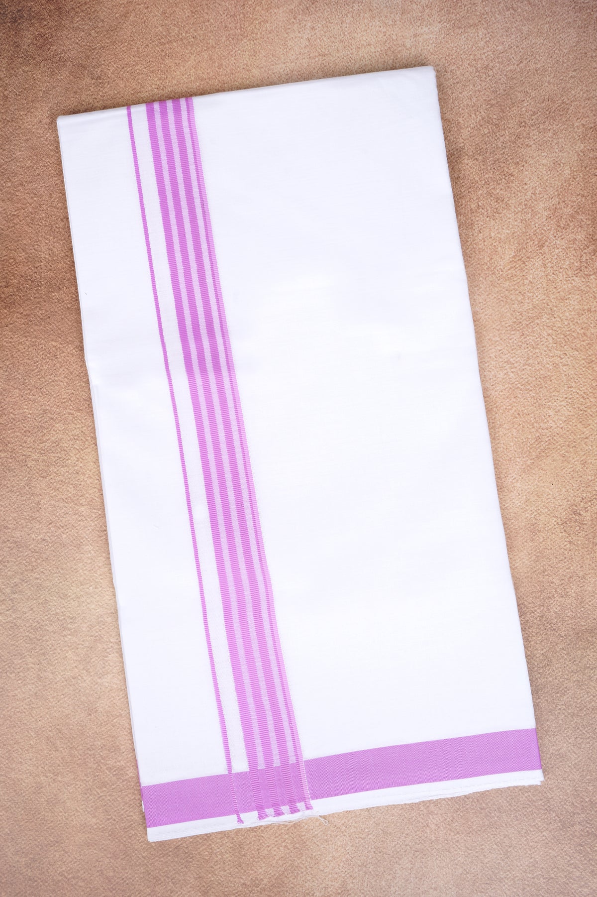 Single Layer White Dhoti with Fancy Border – Pink – FS-08 RX