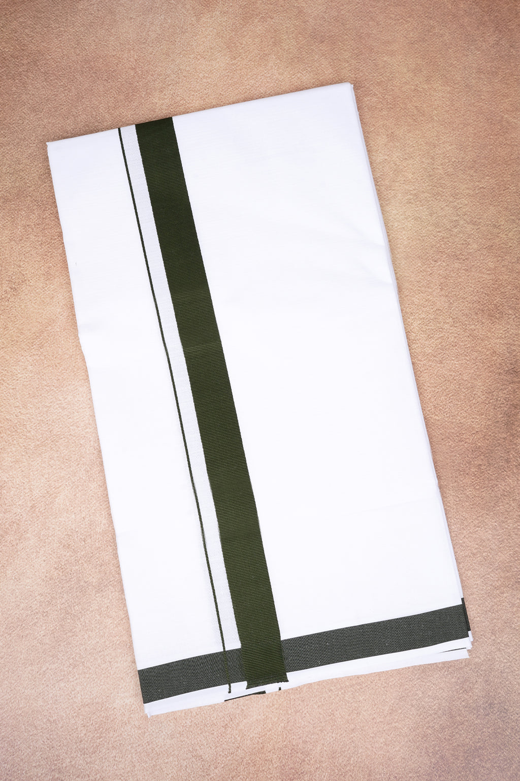 Single Layer White Dhoti with Fancy Border – Dark Green – FS-09 RX