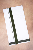 Single Layer White Dhoti with Fancy Border – Dark Green – FS-09 RX