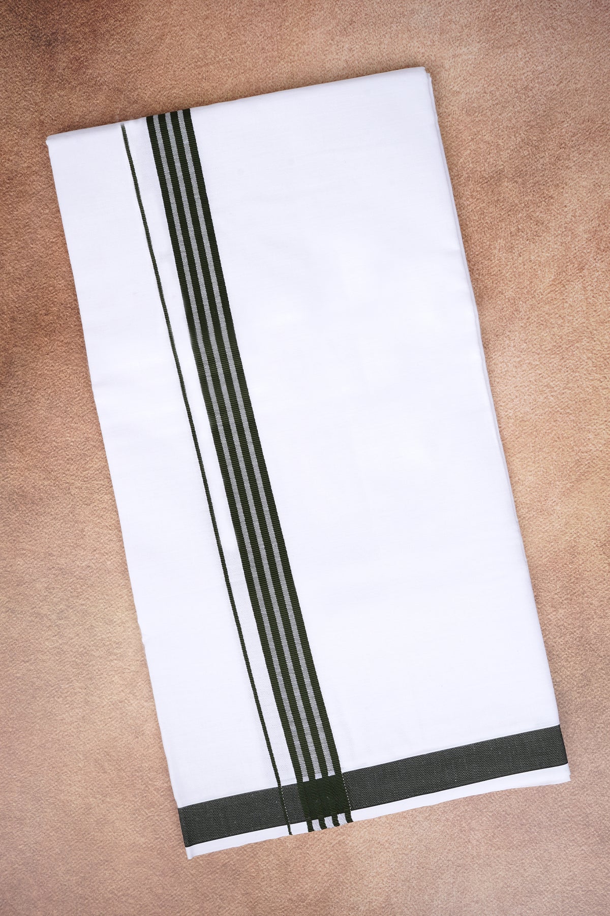 Single Layer White Dhoti with Fancy Border – Forest Green – FS-08 RX