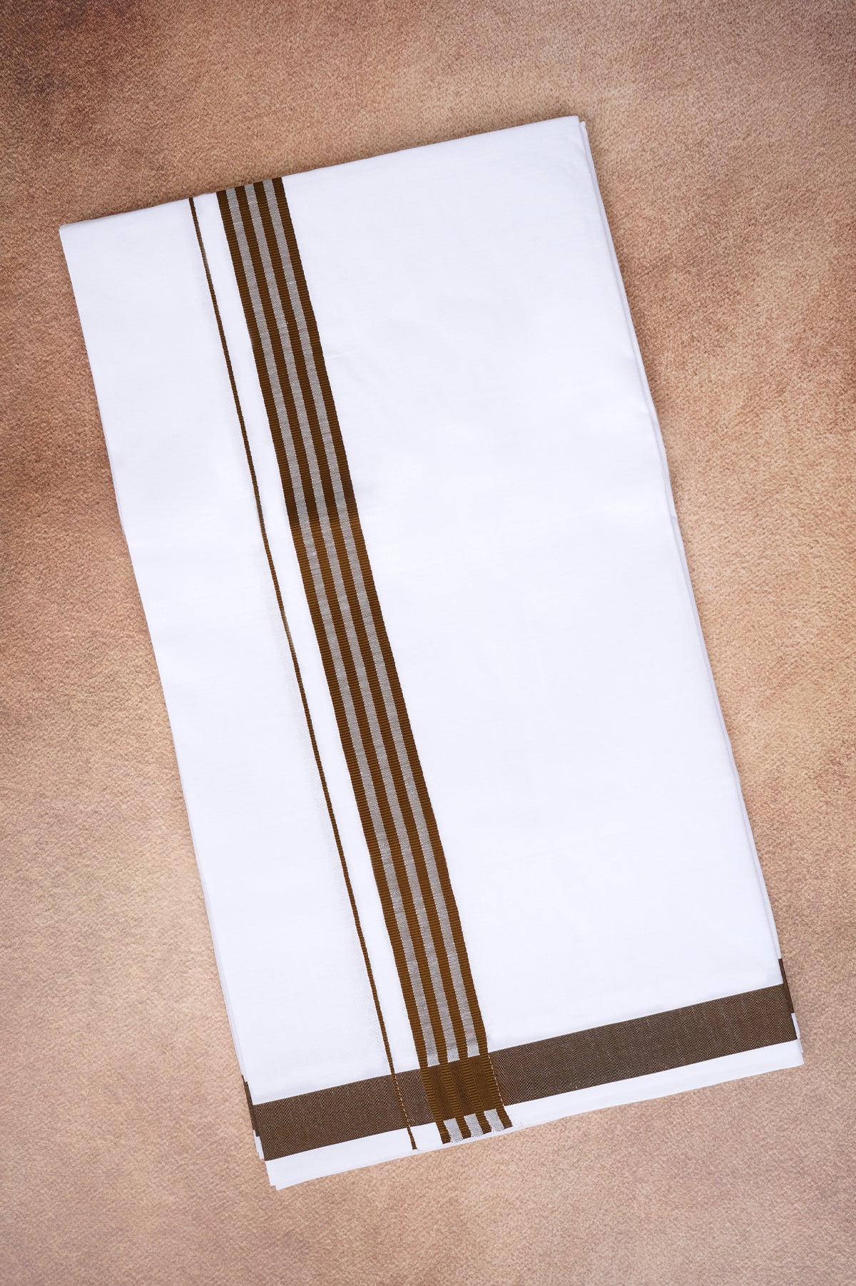 Single Layer White Dhoti with Fancy Border – Brown – FS-08 RX