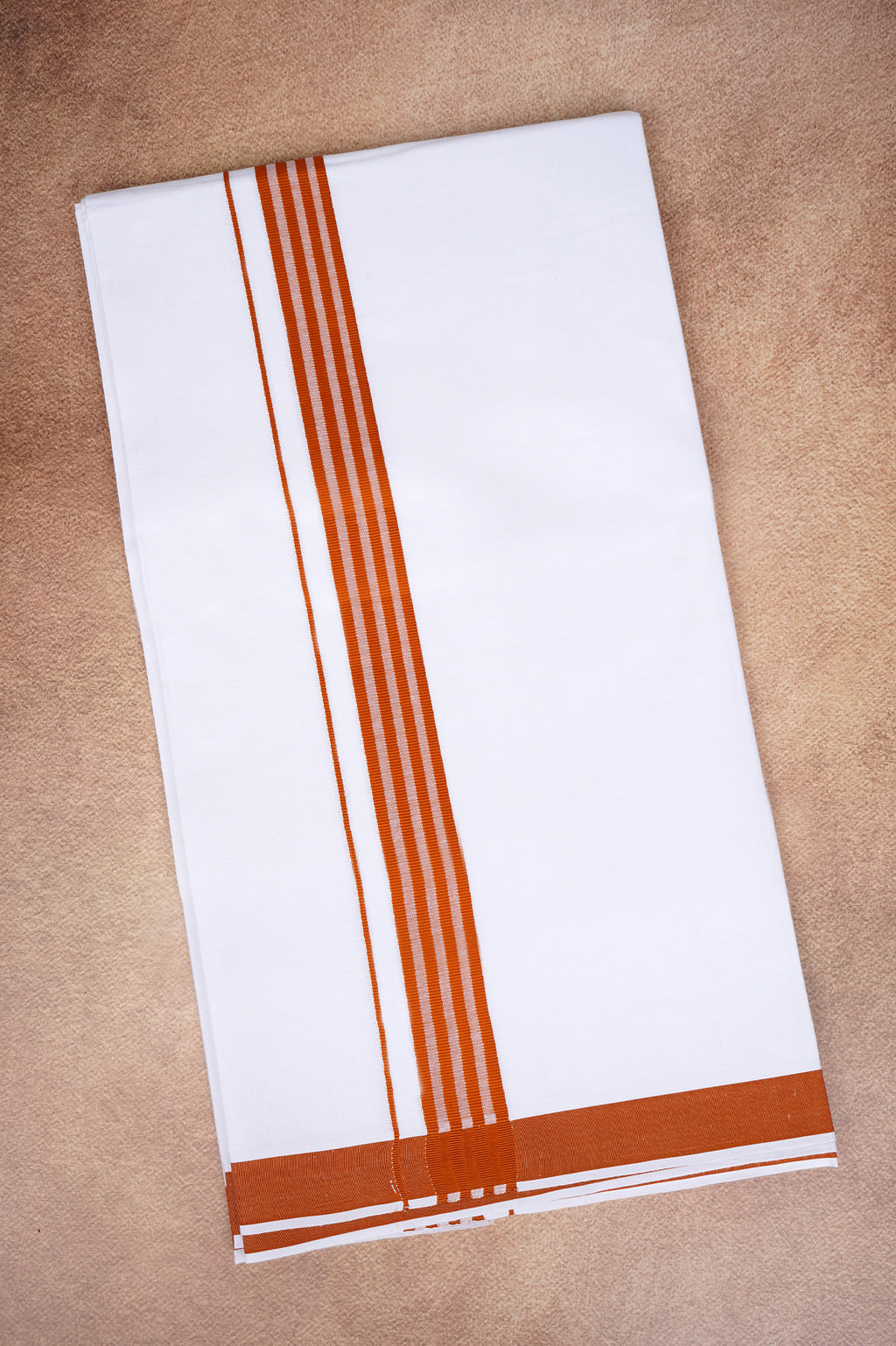 Single Layer White Dhoti with Fancy Border – Orange – FS-08 RX