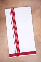 Single Layer White Dhoti with Fancy Border – Red – FS-08 RX