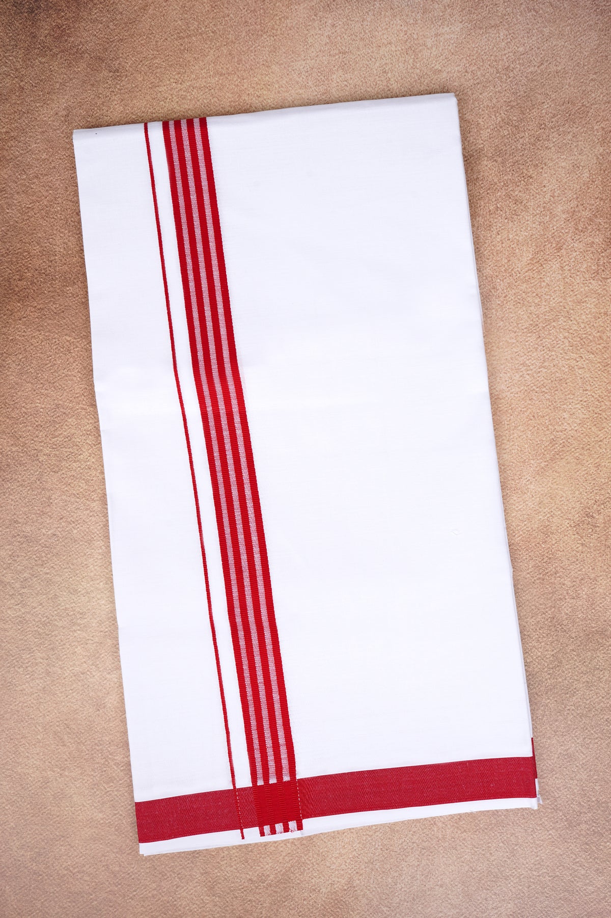 Single Layer White Dhoti with Fancy Border – Red – FS-08 RX