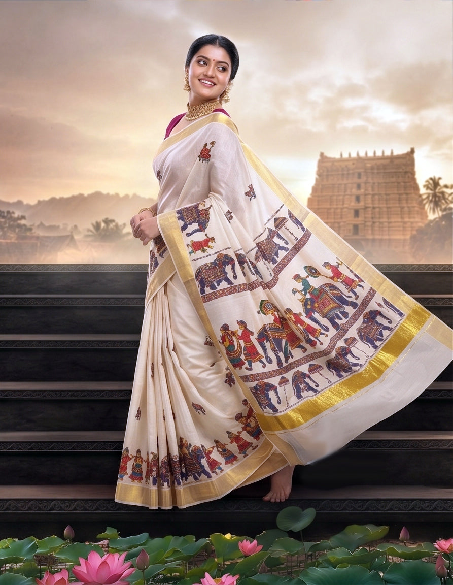 KS-1506 GOLD TISSUE PRINT SAREE 6.25 MTR