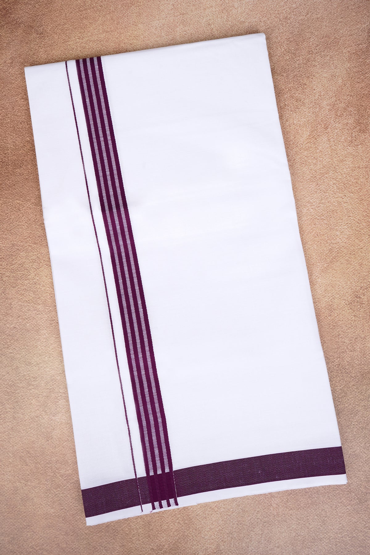 Single Layer White Dhoti with Fancy Border – Magenta – FS-08 RX