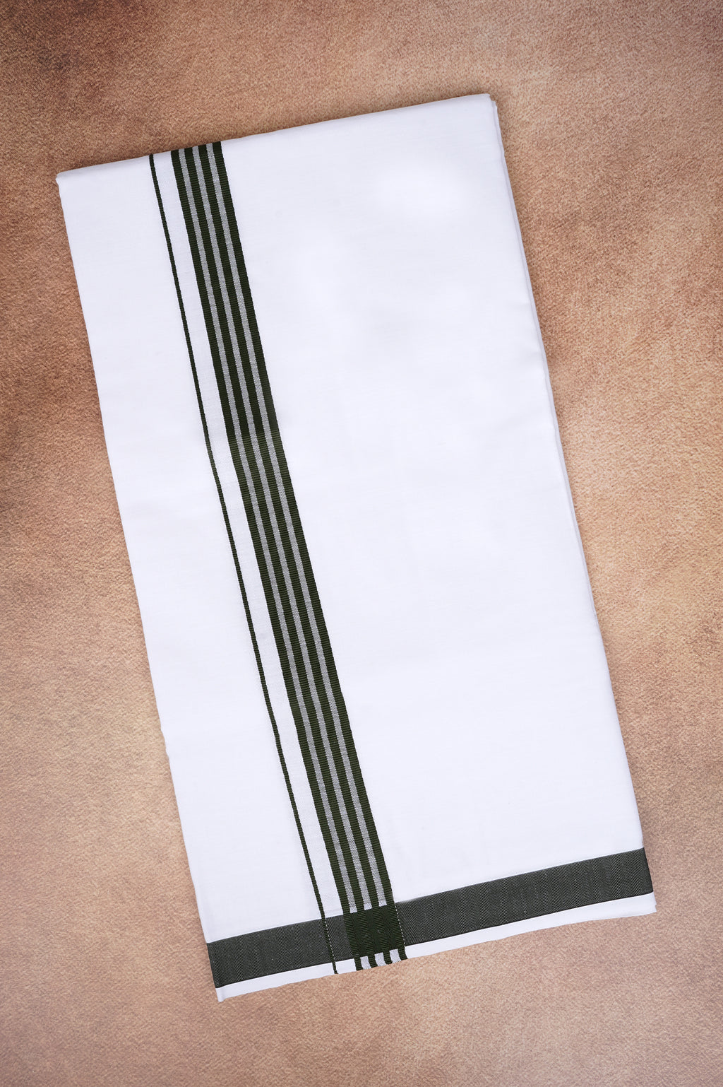 Single Layer White Dhoti with Fancy Border – Peacock Green – FS-08 RX