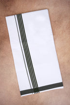 Single Layer White Dhoti with Fancy Border – Peacock Green – FS-08 RX