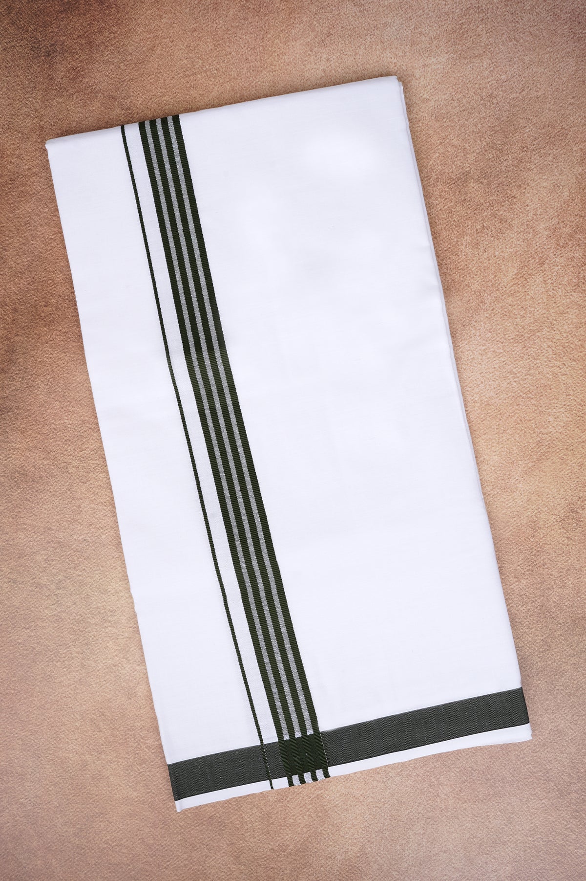 Single Layer White Dhoti with Fancy Border – Peacock Green – FS-08 RX