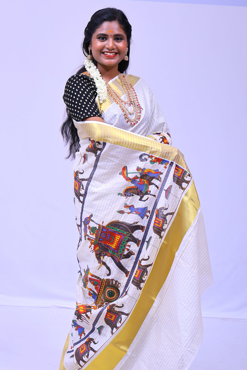 MK-2836 GOLD TISSUE PRINT SAREE 6.25 MTR