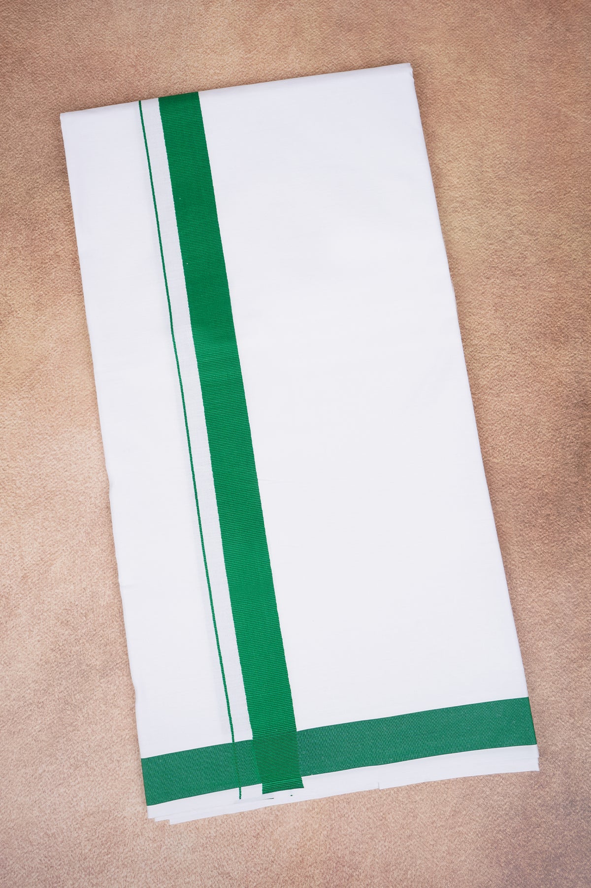 Single Layer White Dhoti with Fancy Border – Forest Green – FS-09 RX