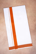 Single Layer White Dhoti with Fancy Border – Orange – FS-09 RX
