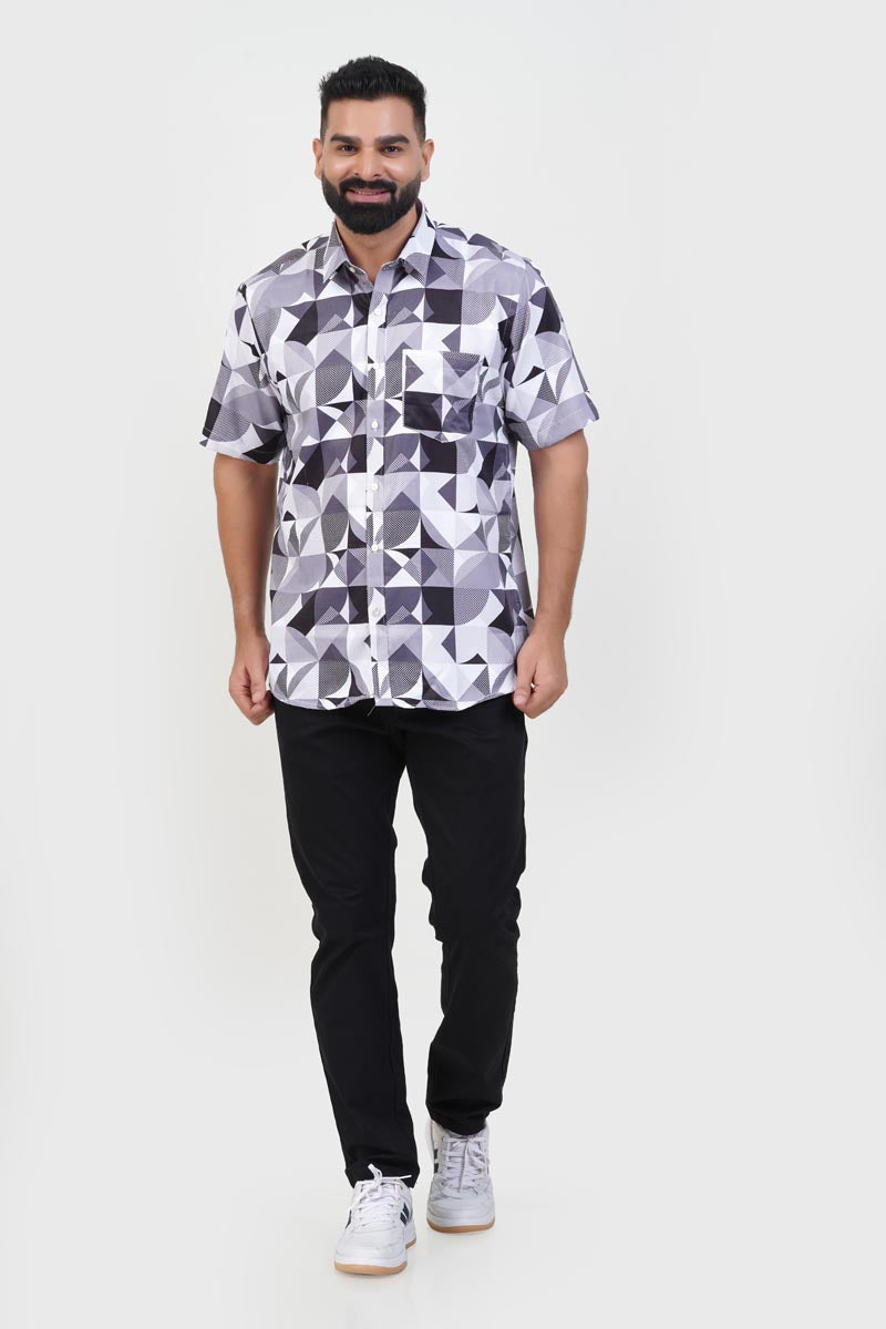 Freeco Print Shirt – Half Sleeve (Monochrome Geometric)