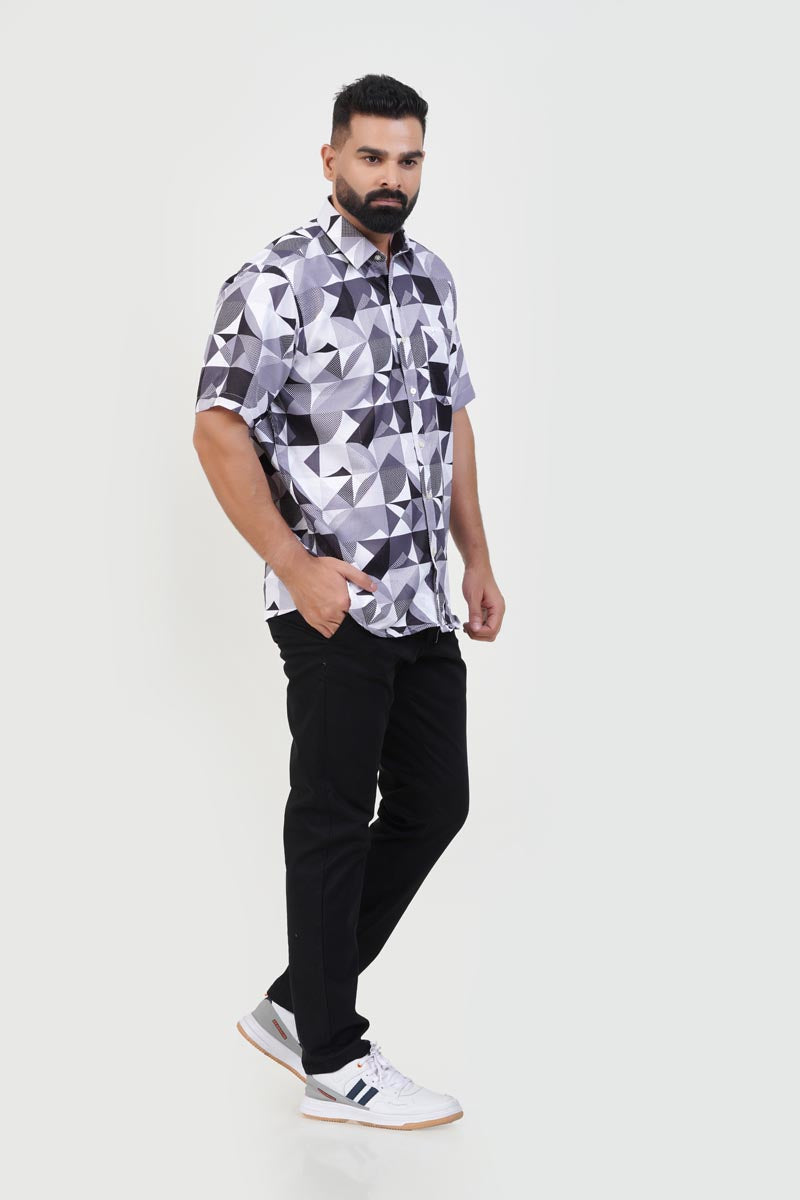 Freeco Print Shirt – Half Sleeve (Monochrome Geometric)