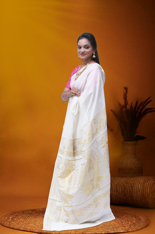 AR-C052 GOLD KASAVU SAREE 6.25 MTR