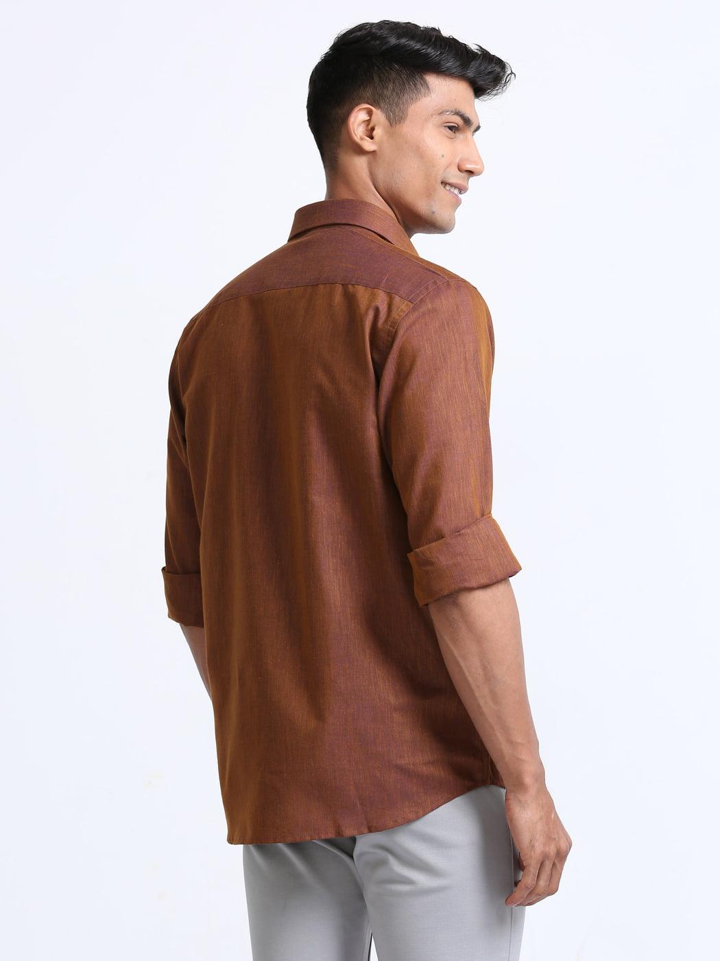 Cotton Linen Brown Colour Shirt Full Sleeve