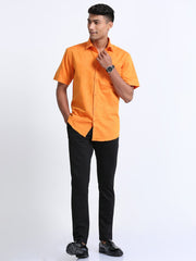 Cotton Linen Orange Colour Shirt Half Sleeve