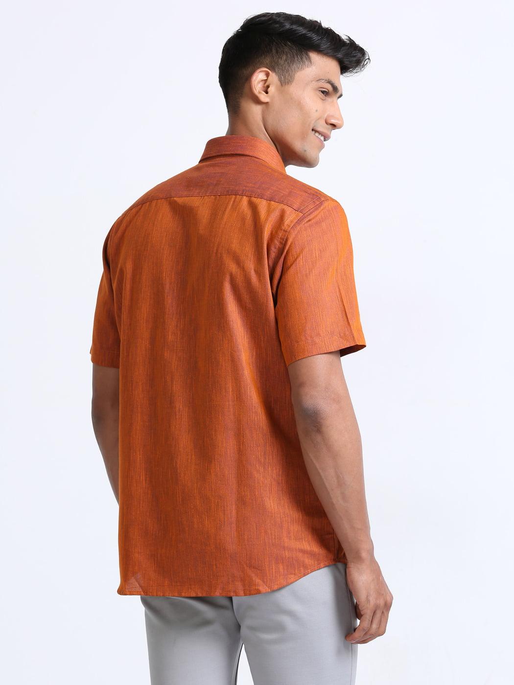 Cotton Linen Coral Colour Shirt Half Sleeve