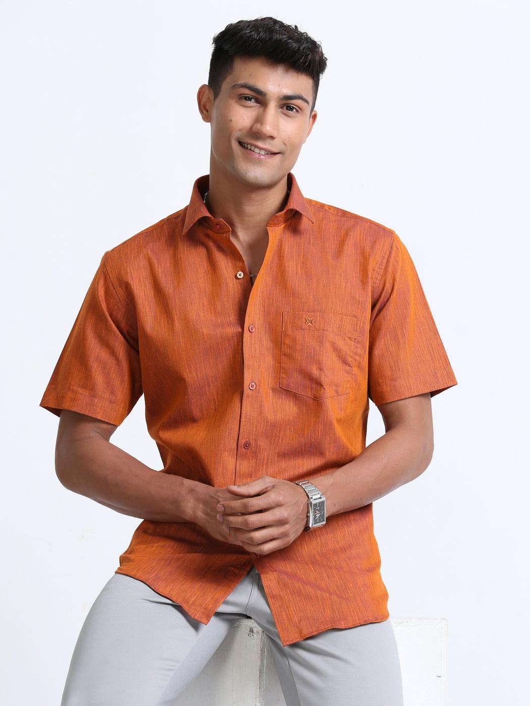 Cotton Linen Coral Colour Shirt Half Sleeve