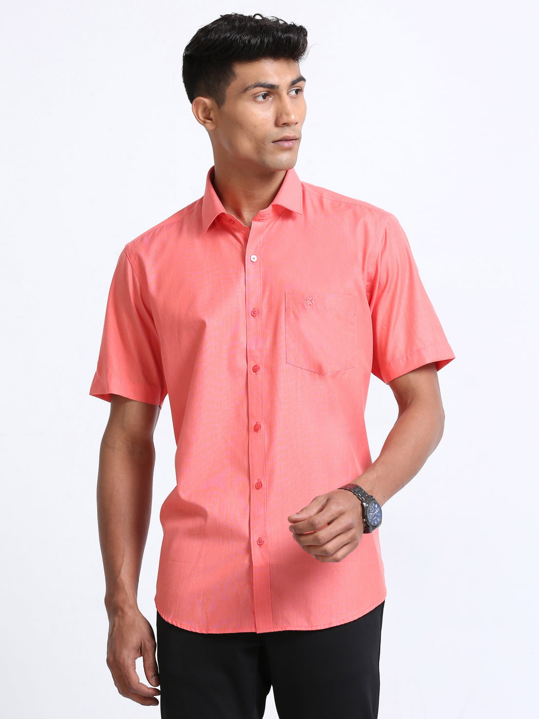 Premium Cotton Shirt Salmon Colour Half Sleeve