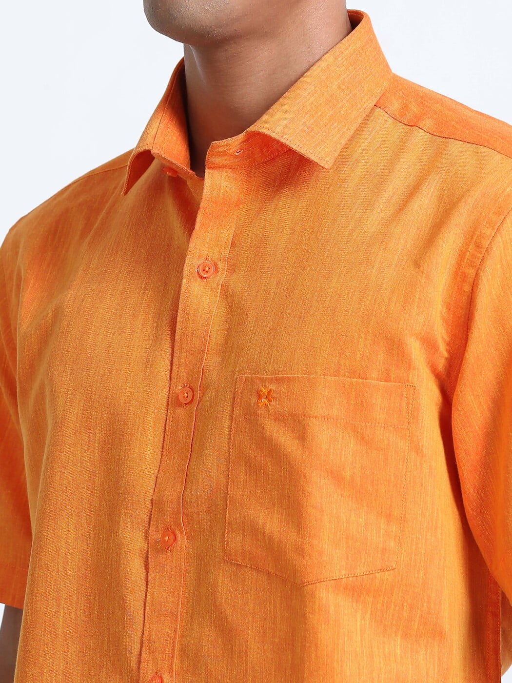 Cotton Linen Orange Colour Shirt Half Sleeve